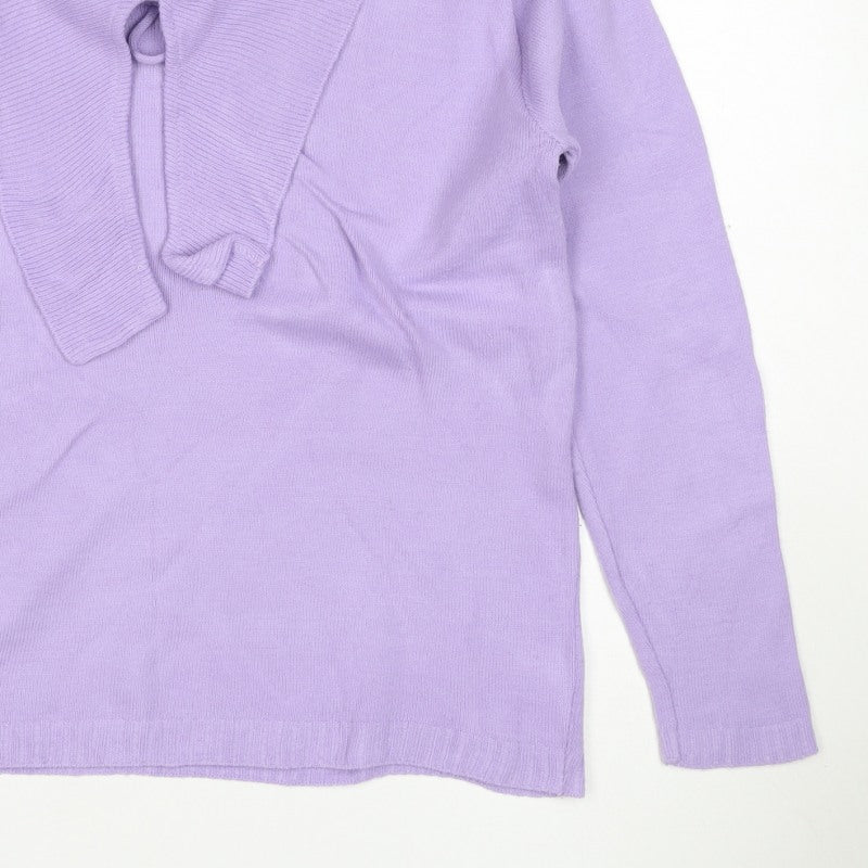 Future Lady Women Purple M Cowl Neck Tie Detail Knit Jumper