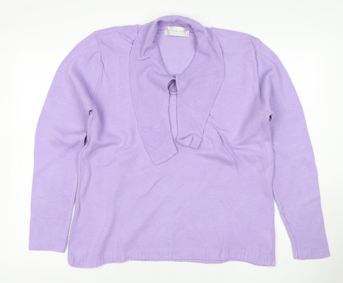 Future Lady Women Purple M Cowl Neck Tie Detail Knit Jumper