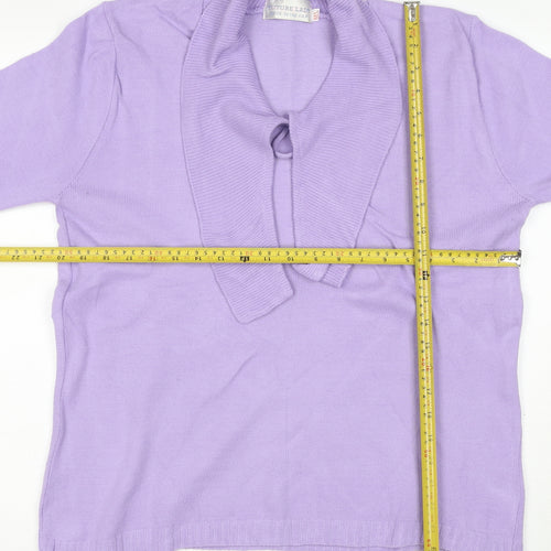 Future Lady Women Purple M Cowl Neck Tie Detail Knit Jumper