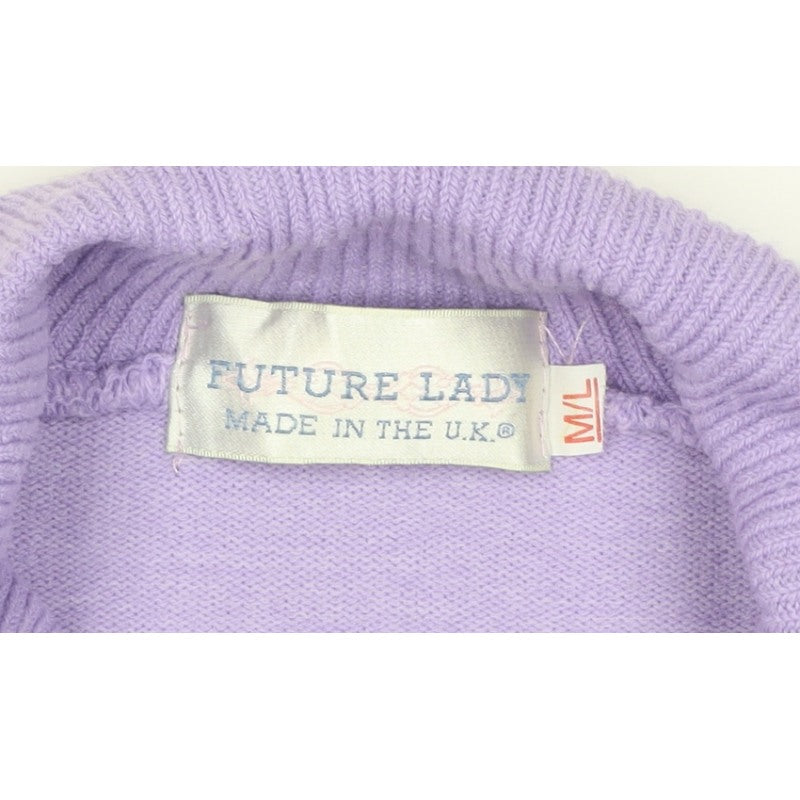 Future Lady Women Purple M Cowl Neck Tie Detail Knit Jumper