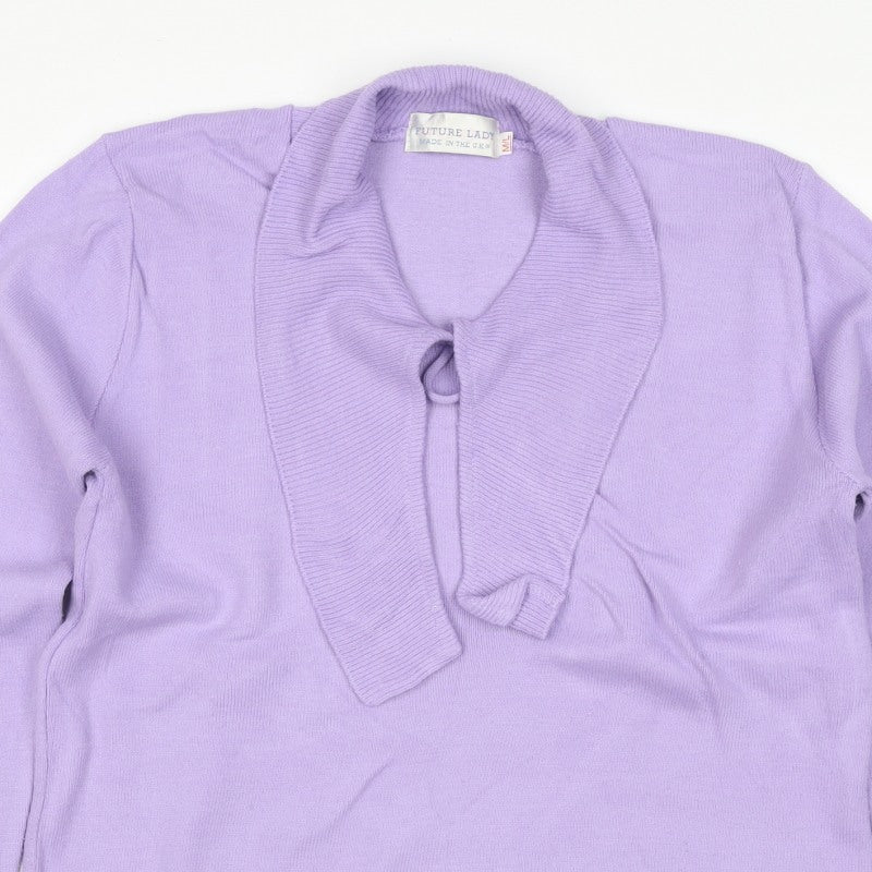 Future Lady Women Purple M Cowl Neck Tie Detail Knit Jumper