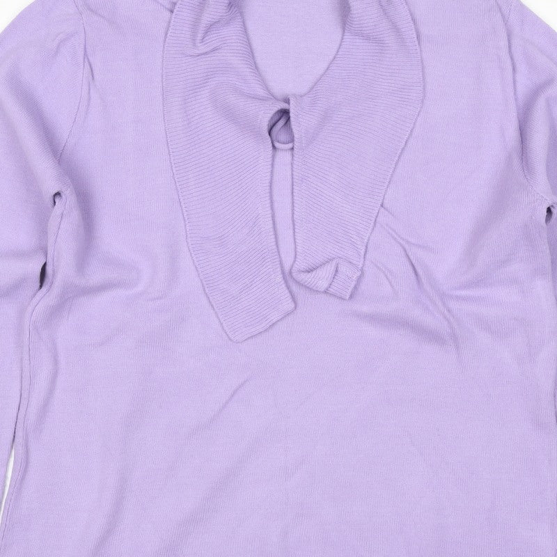 Future Lady Women Purple M Cowl Neck Tie Detail Knit Jumper