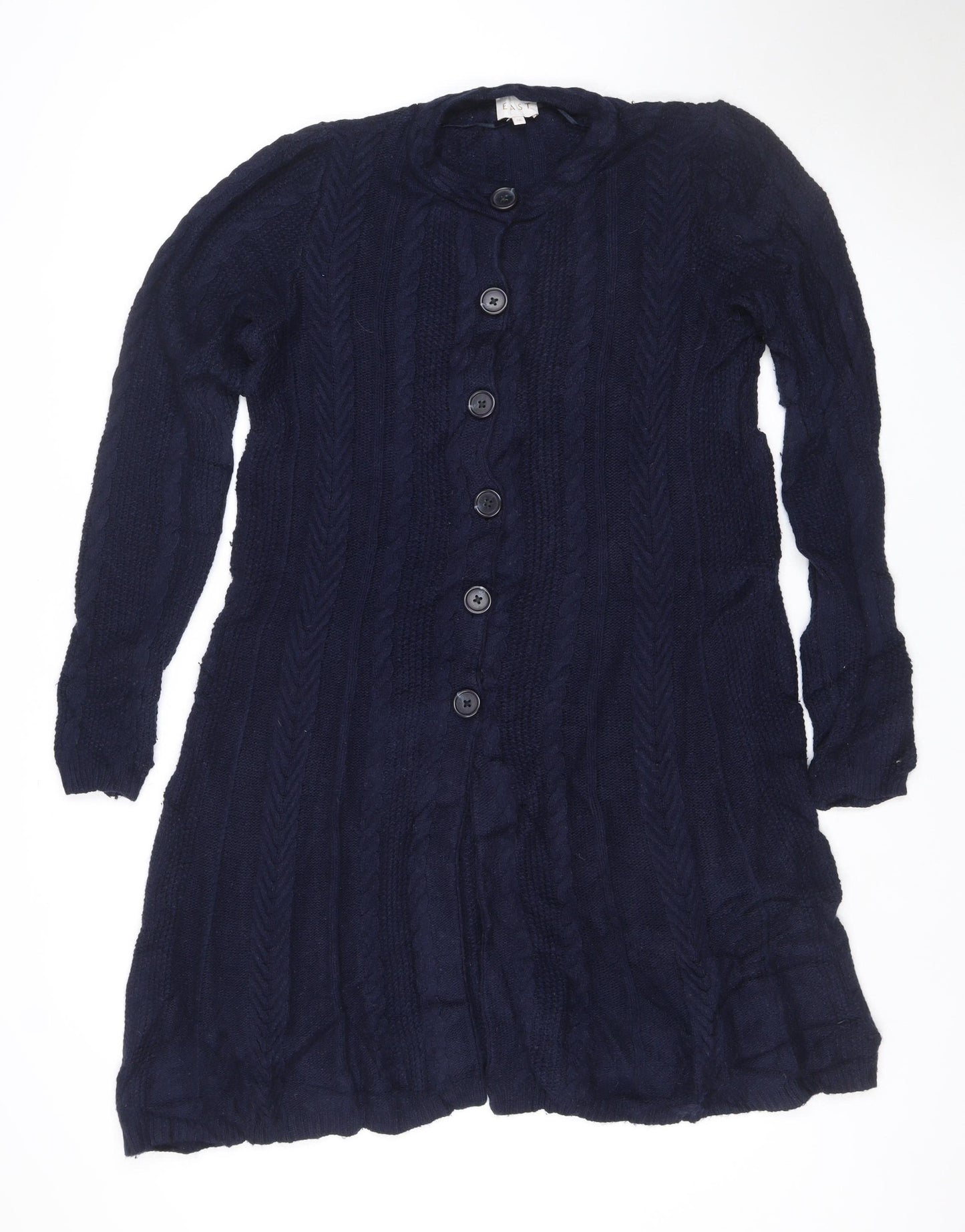 East Women’s Blue UK 12 Cashmere Merino Cable-Knit V-Neck Cardigan