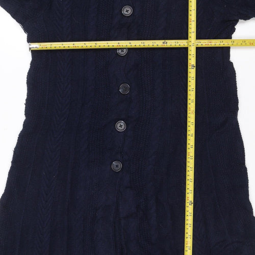 East Women’s Blue UK 12 Cashmere Merino Cable-Knit V-Neck Cardigan