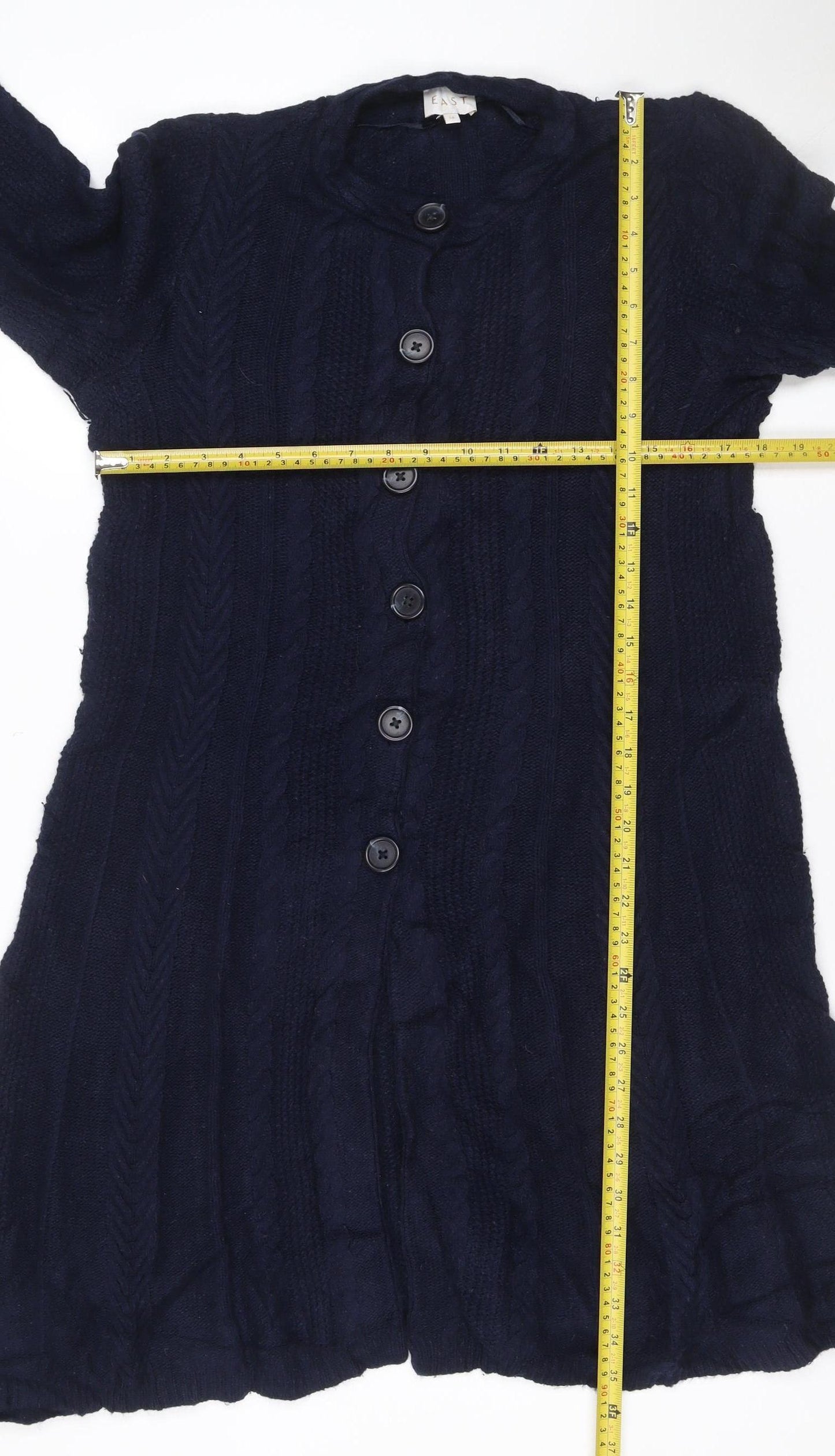 East Women’s Blue UK 12 Cashmere Merino Cable-Knit V-Neck Cardigan