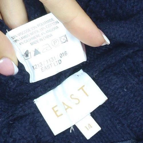 East Women’s Blue UK 12 Cashmere Merino Cable-Knit V-Neck Cardigan