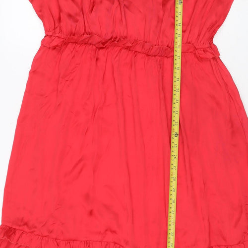 Next Women Red UK 18 Knee Length Fit & Flare Ruffle Long Sleeve Dress