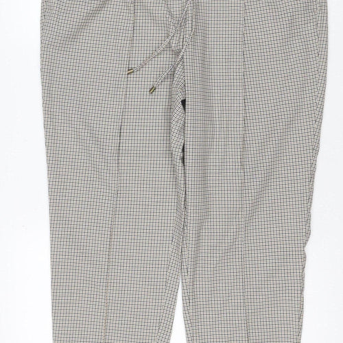 M&S Women’s Beige Check Jogger Trousers Size 18 Regular Tapered