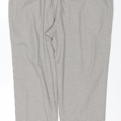 M&S Women’s Beige Check Jogger Trousers Size 18 Regular Tapered
