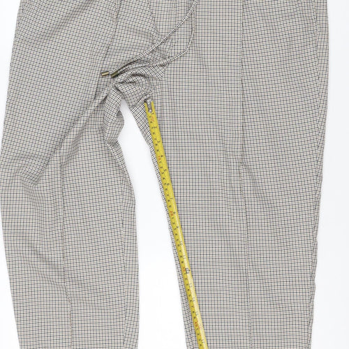 M&S Women’s Beige Check Jogger Trousers Size 18 Regular Tapered