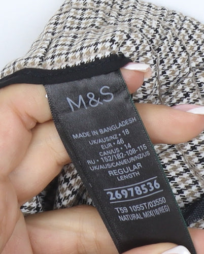 M&S Women’s Beige Check Jogger Trousers Size 18 Regular Tapered