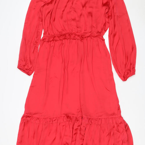 Next Women Red UK 10 Fit & Flare Ruffle Long Sleeve Dress