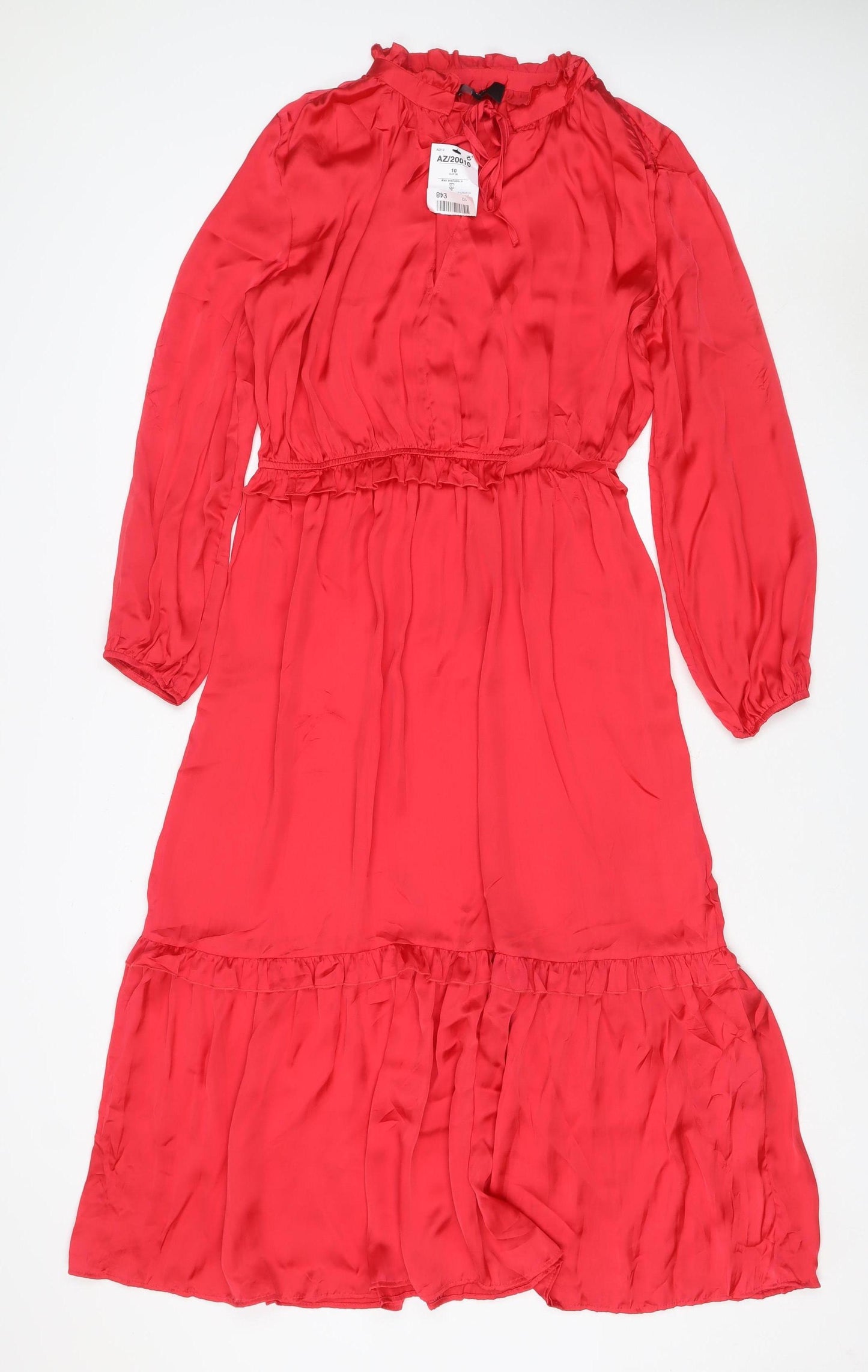 Next Women Red UK 10 Fit & Flare Ruffle Long Sleeve Dress