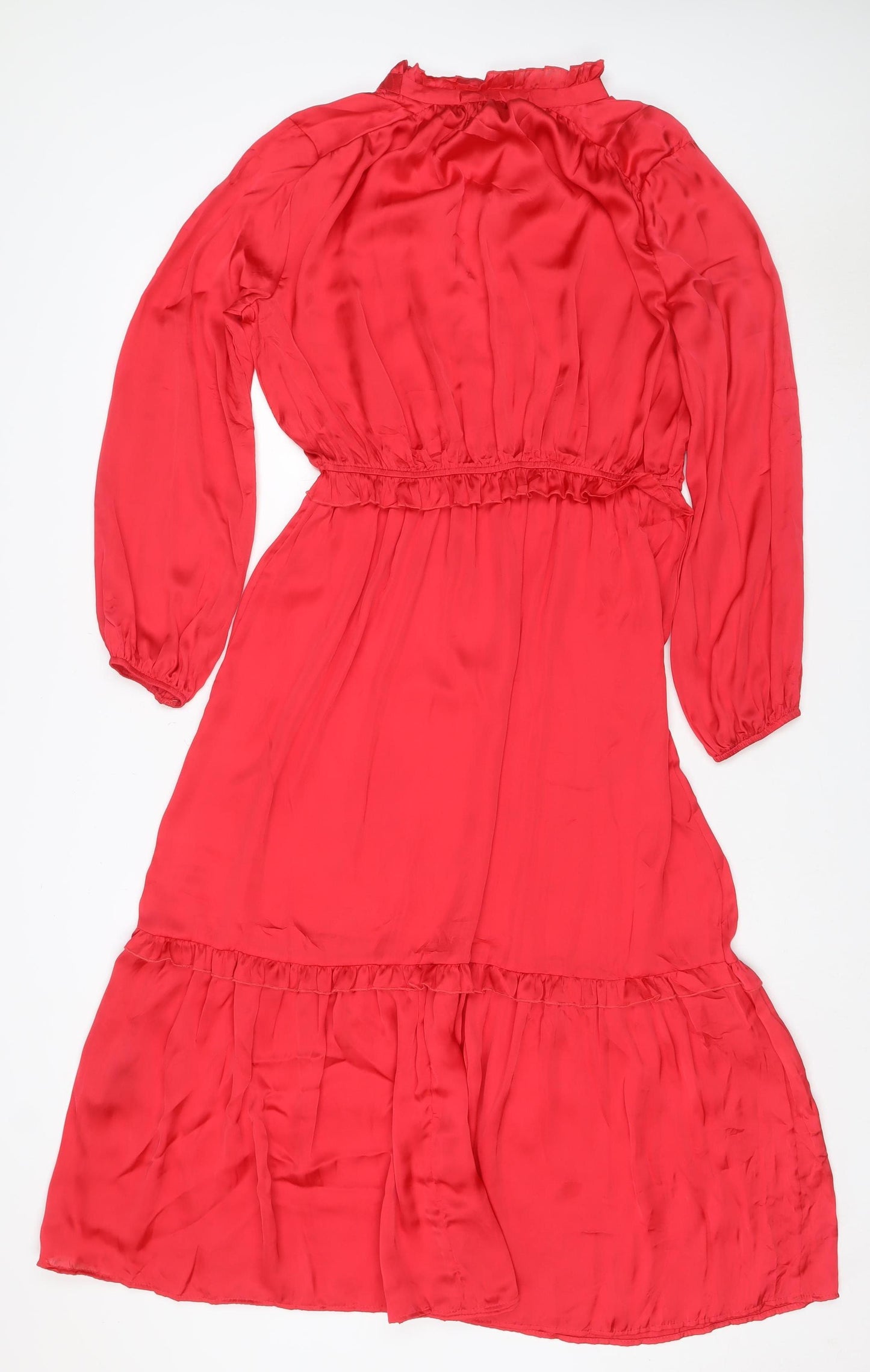 Next Women Red UK 10 Fit & Flare Ruffle Long Sleeve Dress