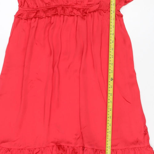 Next Women Red UK 10 Fit & Flare Ruffle Long Sleeve Dress