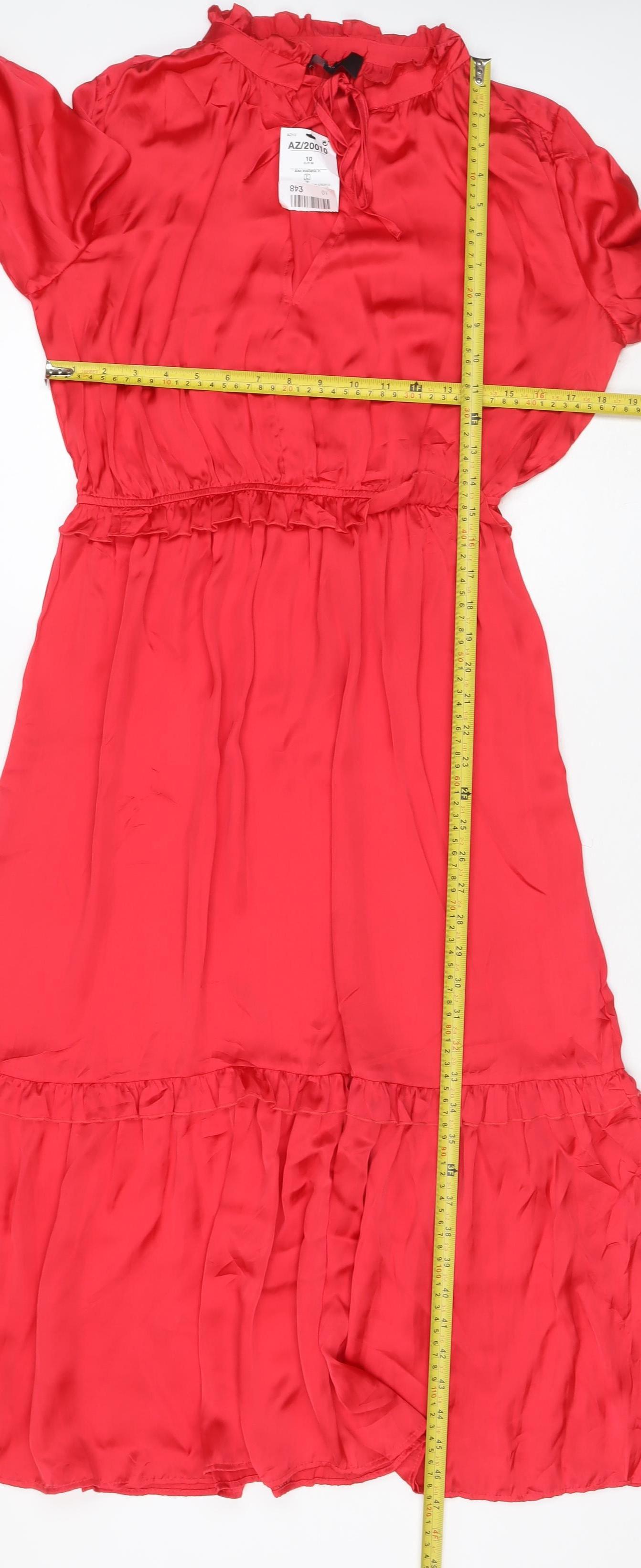 Next Women Red UK 10 Fit & Flare Ruffle Long Sleeve Dress