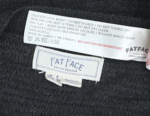 Fat Face Women’s Black UK 8 Wrap Knit Long Sleeve Jumper