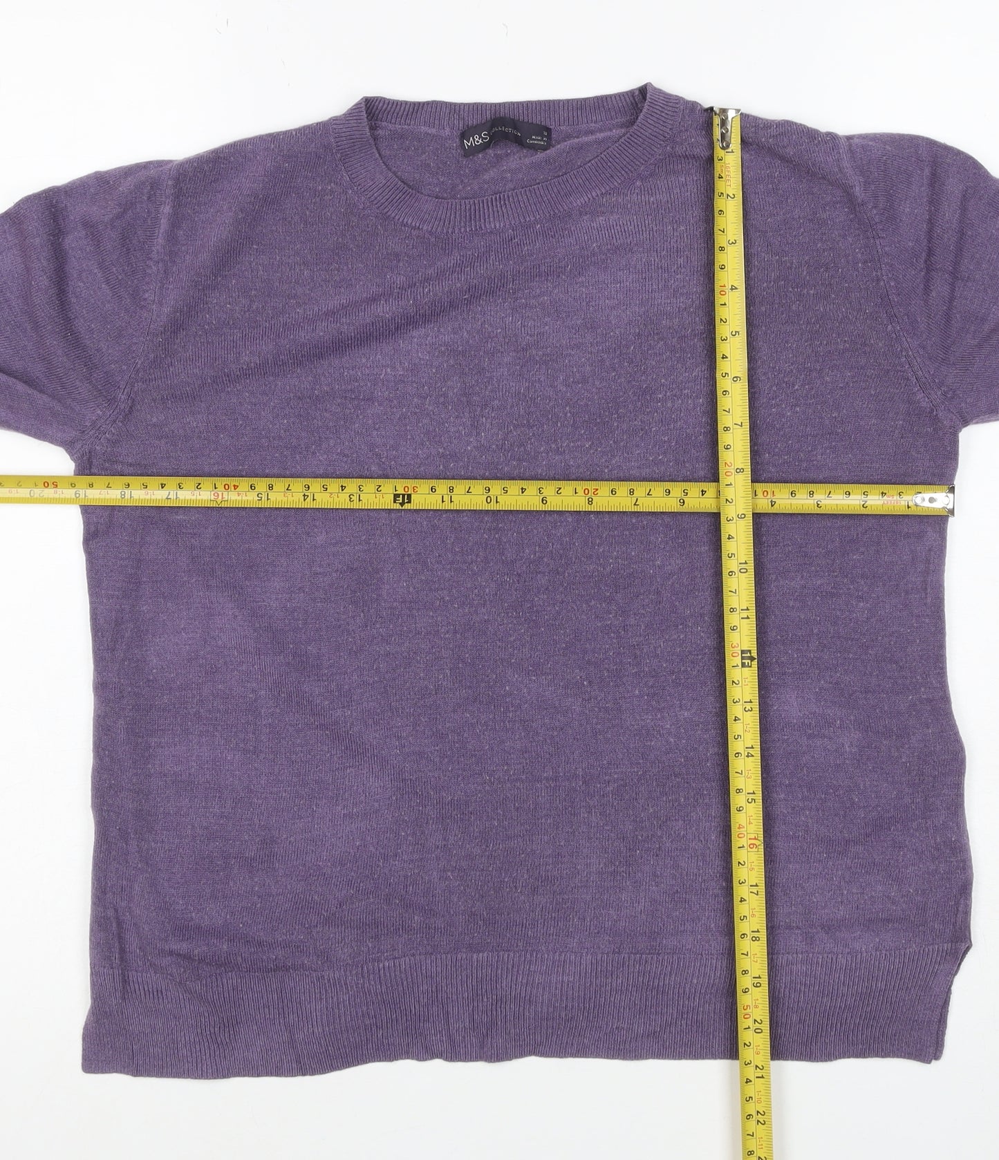 Marks and Spencer Women Purple Size 12 Cashmere Crew Neck Jumper