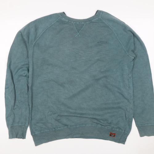 Superdry Men Green XL Cotton Crew Neck Pullover Jumper Logo
