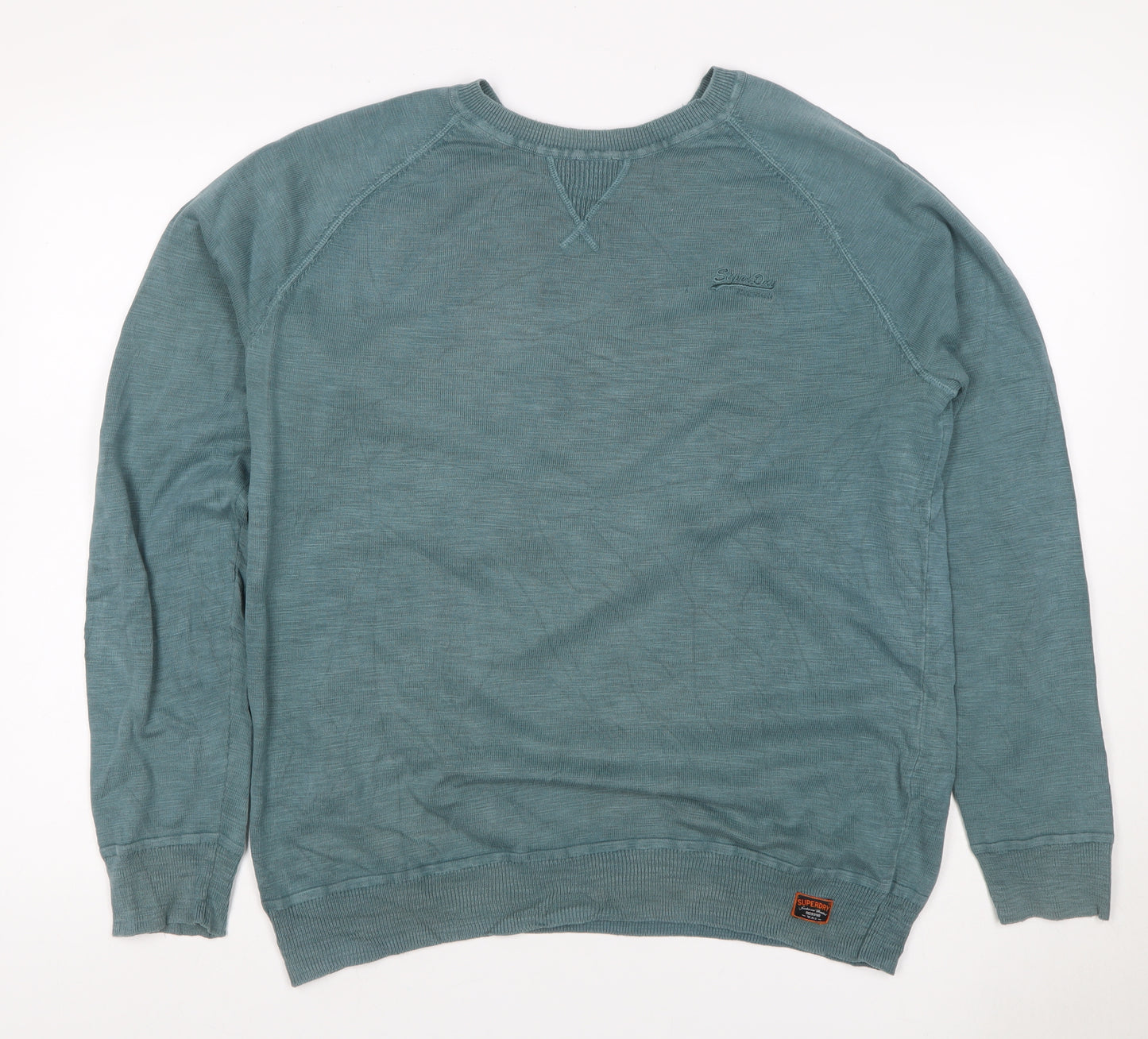 Superdry Men Green XL Cotton Crew Neck Pullover Jumper Logo