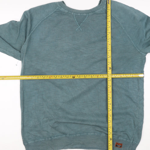 Superdry Men Green XL Cotton Crew Neck Pullover Jumper Logo