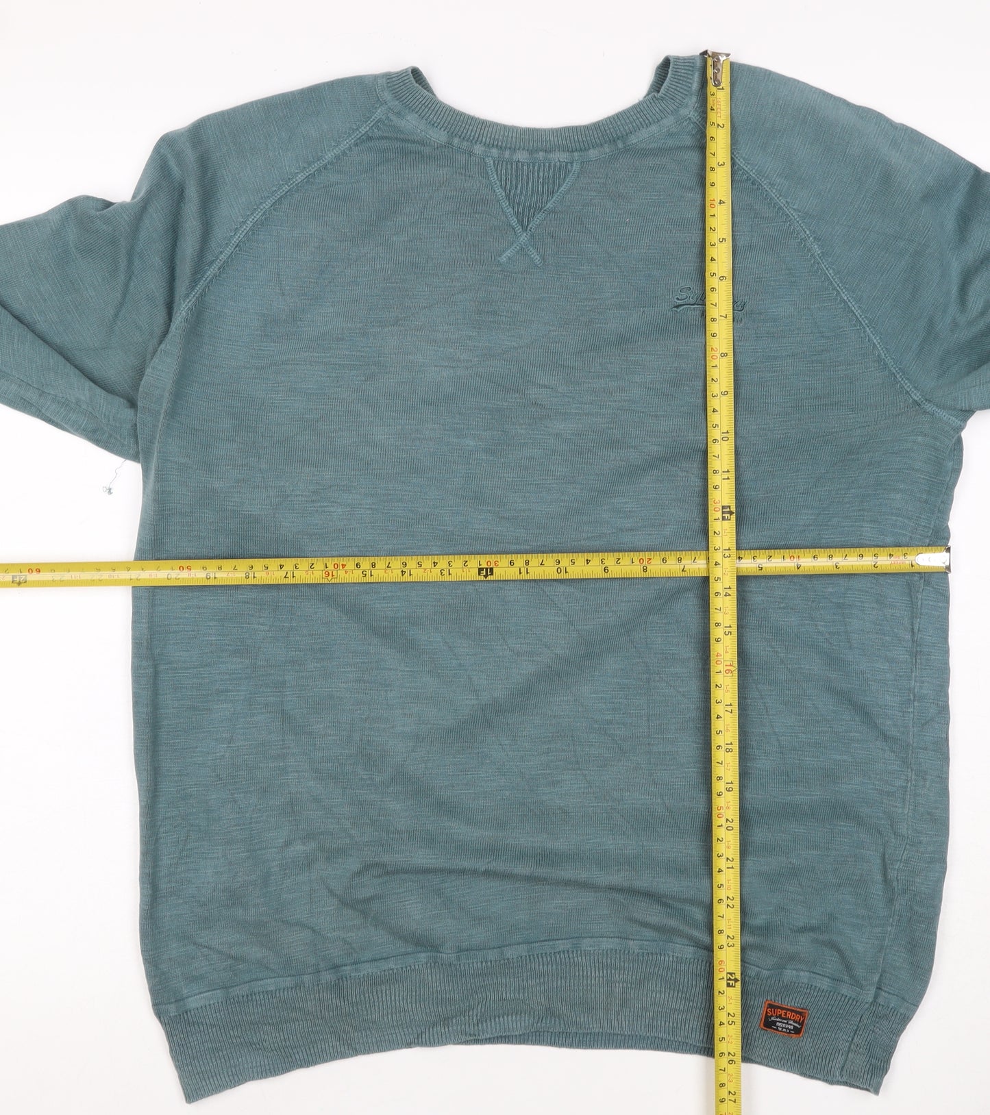 Superdry Men Green XL Cotton Crew Neck Pullover Jumper Logo