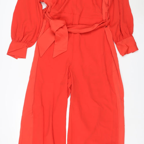 Next Women Red UK 18 Long Sleeve Belted Wide-Leg Jumpsuit