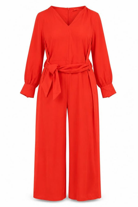 Next Women Red UK 18 Long Sleeve Belted Wide-Leg Jumpsuit