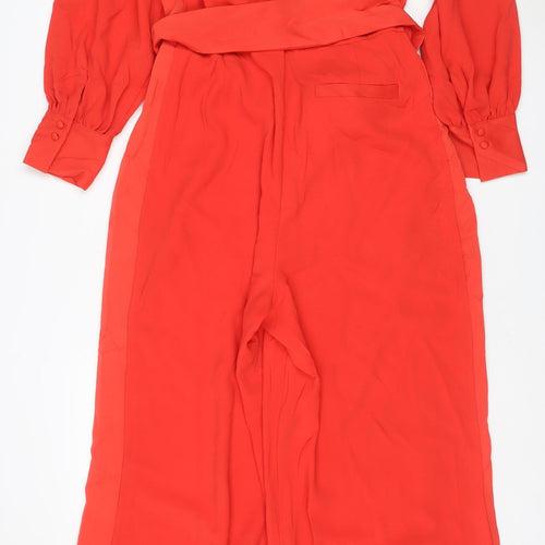 Next Women Red UK 18 Long Sleeve Belted Wide-Leg Jumpsuit