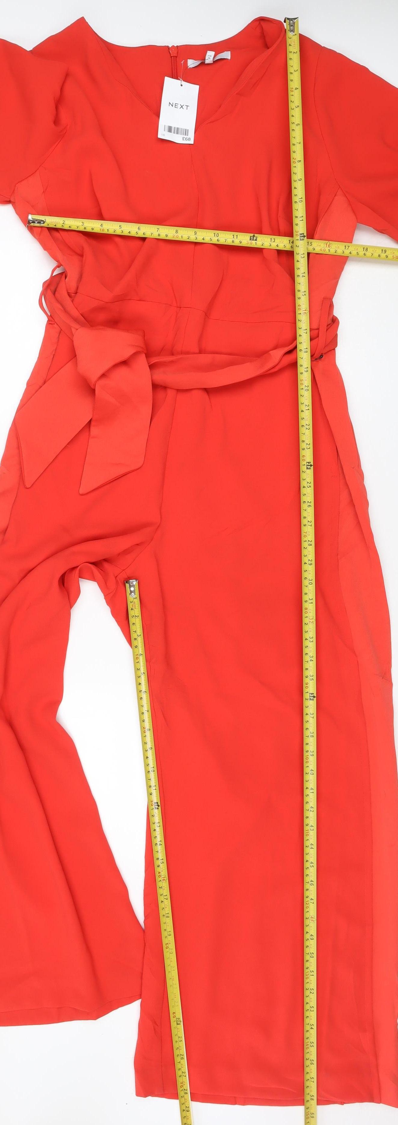 Next Women Red UK 18 Long Sleeve Belted Wide-Leg Jumpsuit