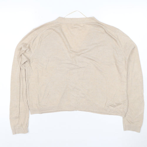 MNG Women Beige UK 12 V-Neck Button Knit Cardigan Long Sleeve