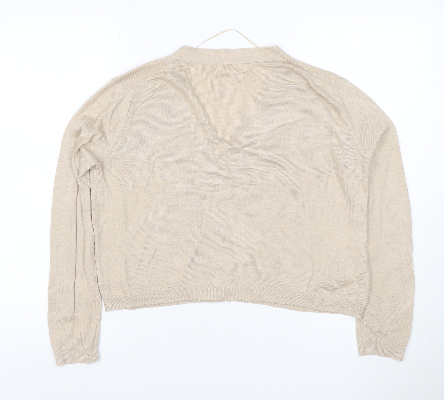 MNG Women Beige UK 12 V-Neck Button Knit Cardigan Long Sleeve