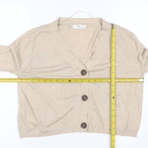 MNG Women Beige UK 12 V-Neck Button Knit Cardigan Long Sleeve
