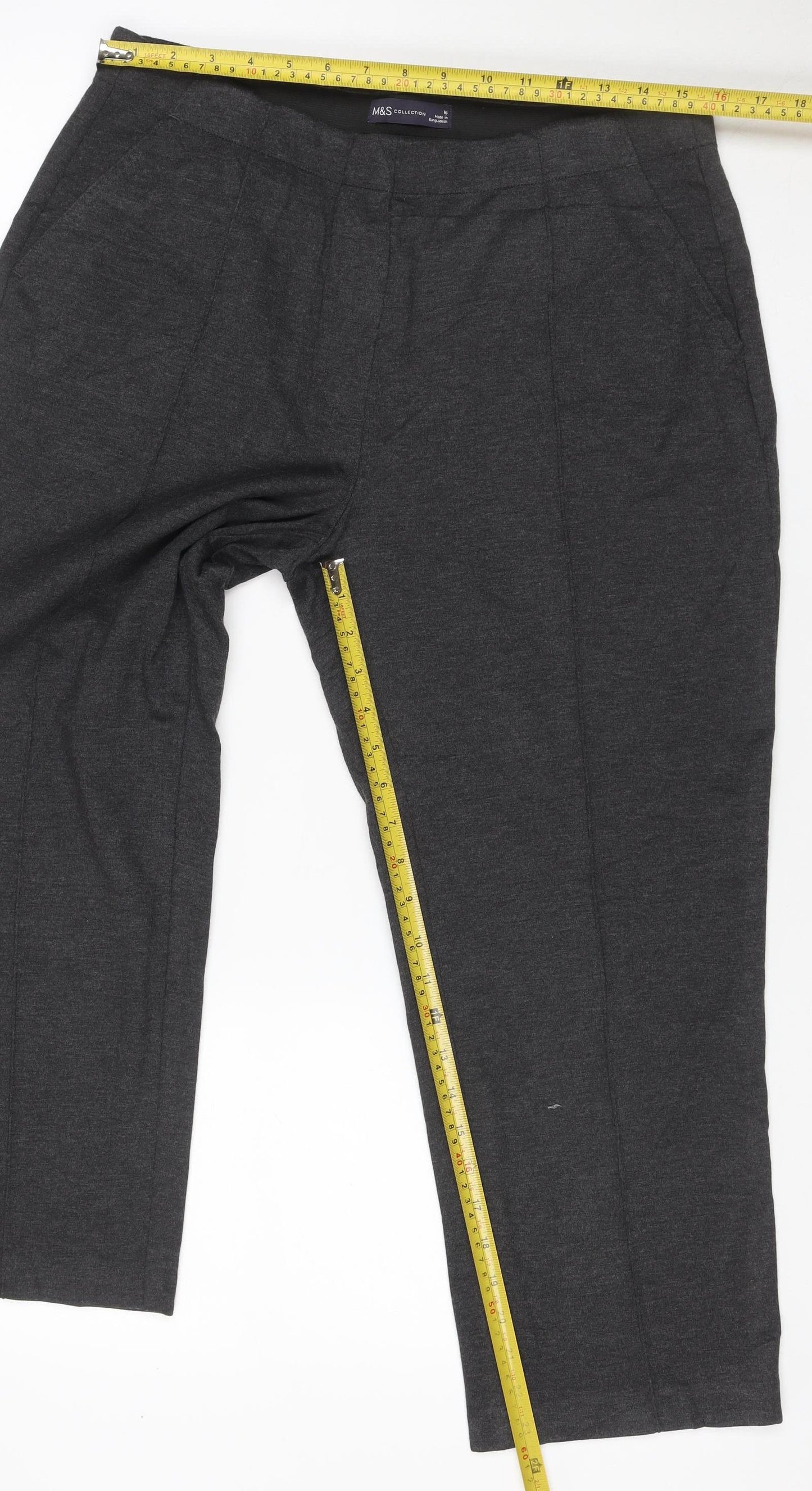 Marks and Spencer Women Grey Size 16 Stretch Straight Trousers