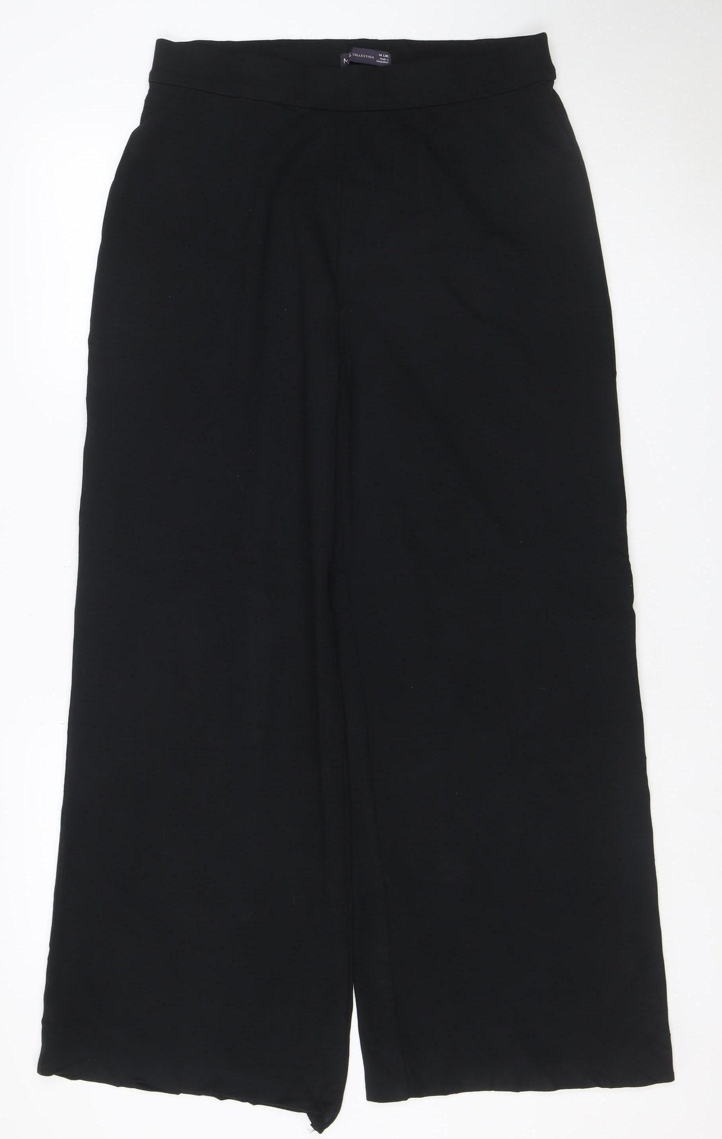 Marks & Spencer Women Black UK 14 Long Wide-Leg Stretch Trousers