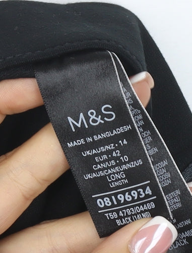 Marks & Spencer Women Black UK 14 Long Wide-Leg Stretch Trousers