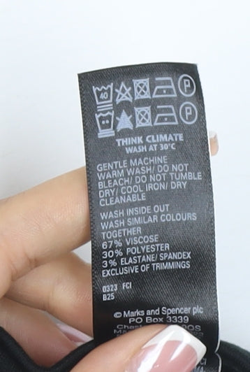 Marks & Spencer Women Black UK 14 Long Wide-Leg Stretch Trousers