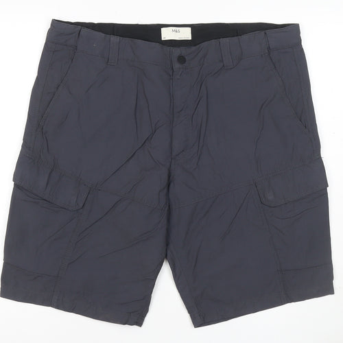 Marks and Spencer Men Grey 38in Cargo Shorts Lightweight Zip Pockets