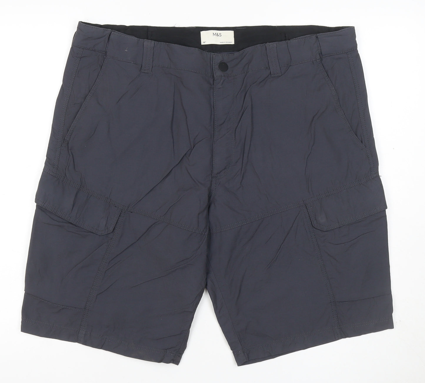 Marks and Spencer Men Grey 38in Cargo Shorts Lightweight Zip Pockets