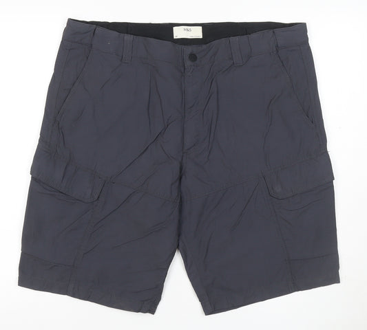 Marks and Spencer Men Grey 38in Cargo Shorts Lightweight Zip Pockets