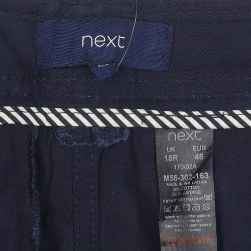 Next Women’s Navy Chino Trousers UK 18R Cotton Stretch Straight Leg