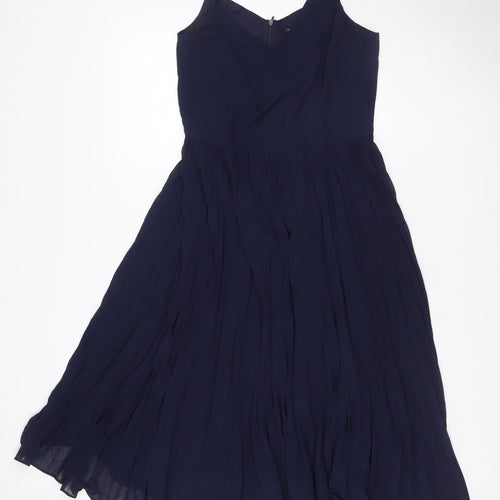 Roman Women Blue UK 12 Pleated Chiffon Maxi Occasion Dress