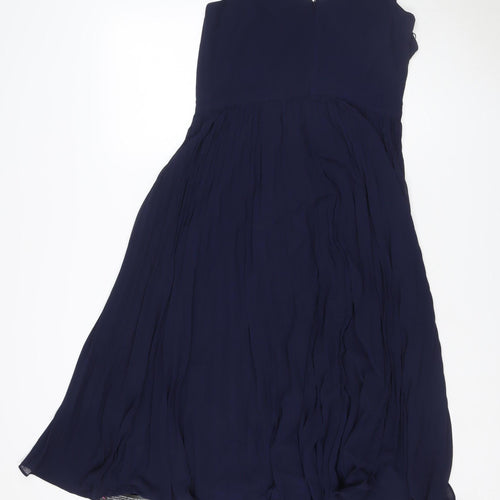 Roman Women Blue UK 12 Pleated Chiffon Maxi Occasion Dress