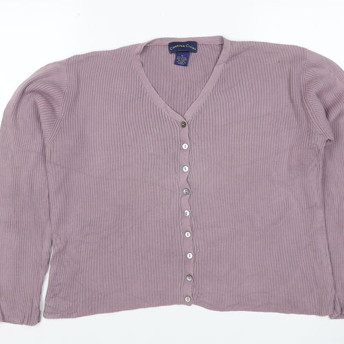 Charter Club Women Pink M Rib Knit V-Neck Button Cardigan