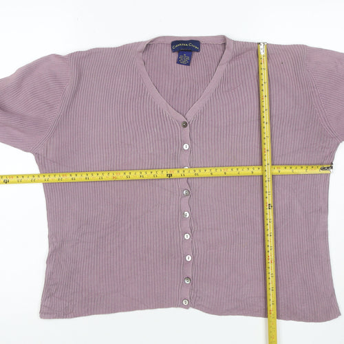 Charter Club Women Pink M Rib Knit V-Neck Button Cardigan