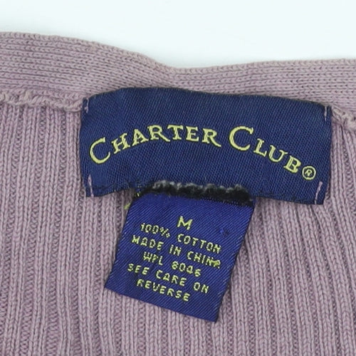 Charter Club Women Pink M Rib Knit V-Neck Button Cardigan