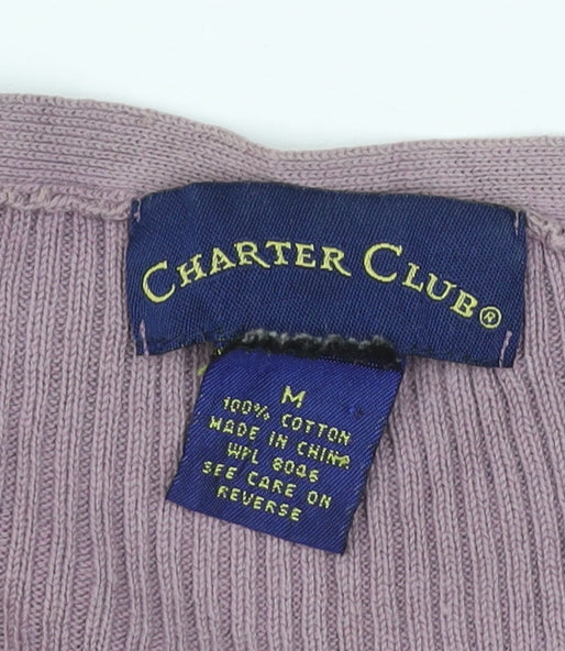 Charter Club Women Pink M Rib Knit V-Neck Button Cardigan