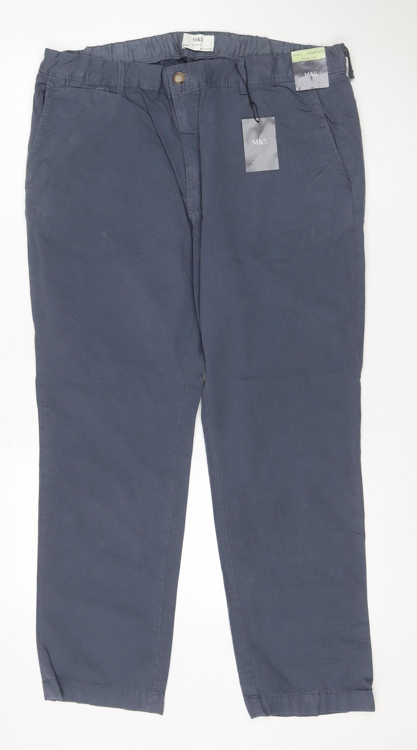 Marks & Spencer Men's Blue 40 Cotton Chino Trousers 40W 29L