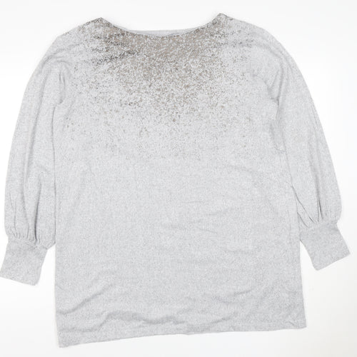 M&S Women Grey UK 16 Sheer Balloon Sleeve Round Neck Pullover Jumper