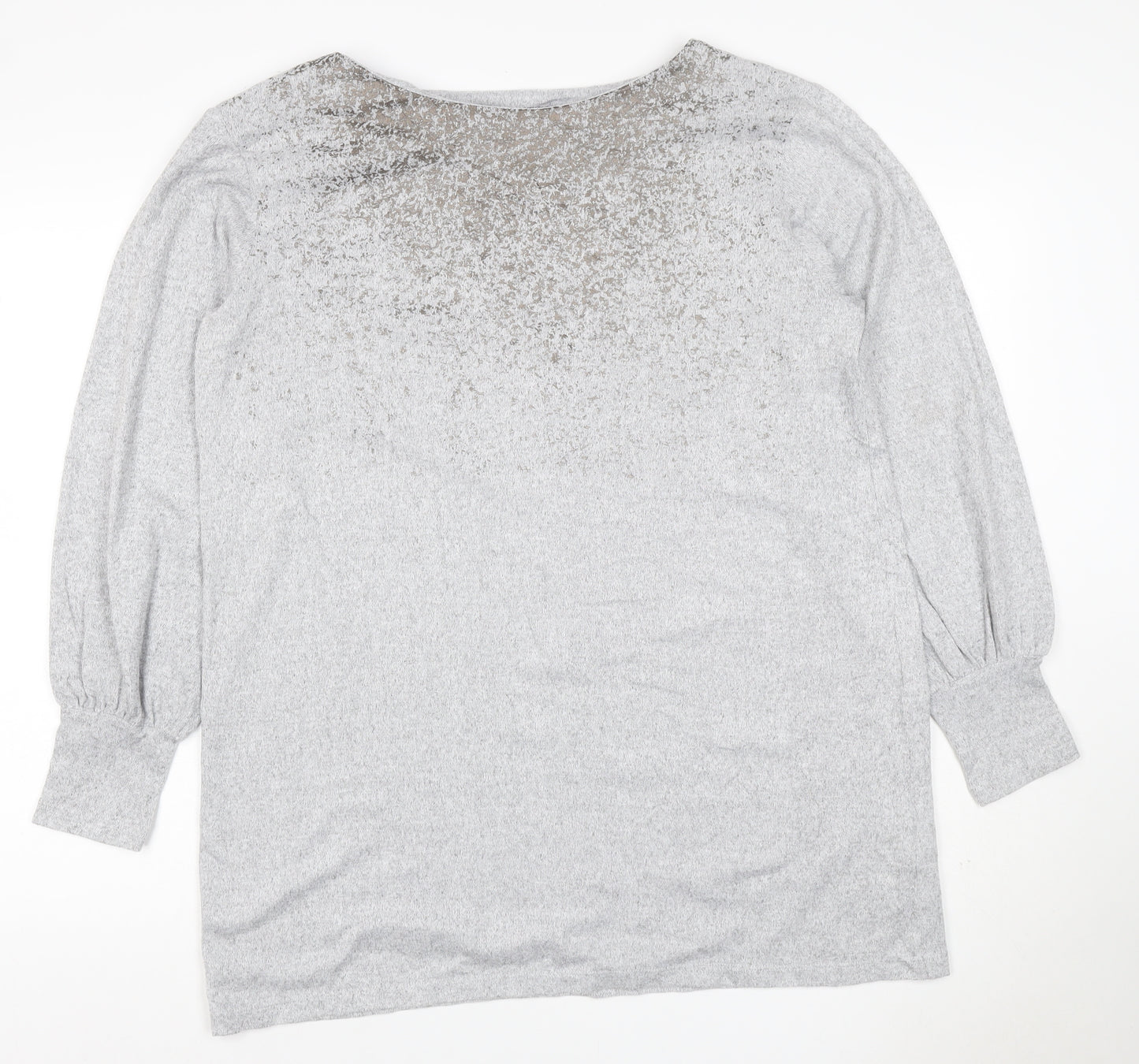 M&S Women Grey UK 16 Sheer Balloon Sleeve Round Neck Pullover Jumper